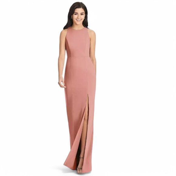 New York Dressy Group Diamond Cutout Back Trumpet Gown, Front Slit, Rose - Picture 4 of 16